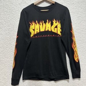 RGSTR Savage Unstoppable Men's Size S Red Flames Sleeve T-Shirt Graphic‎ Print